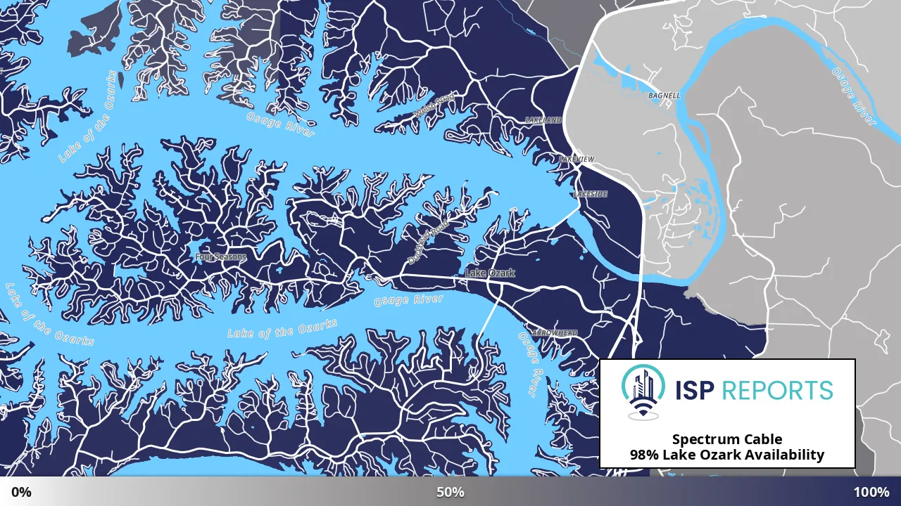 Lake Ozark, MO map of internet availability