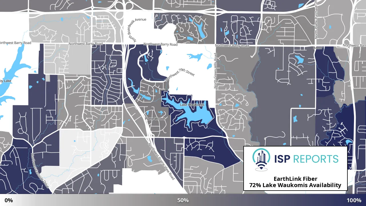 Lake Waukomis, MO map of internet availability