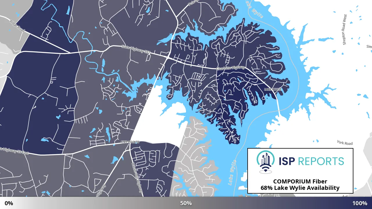 Lake Wylie, SC map of internet availability