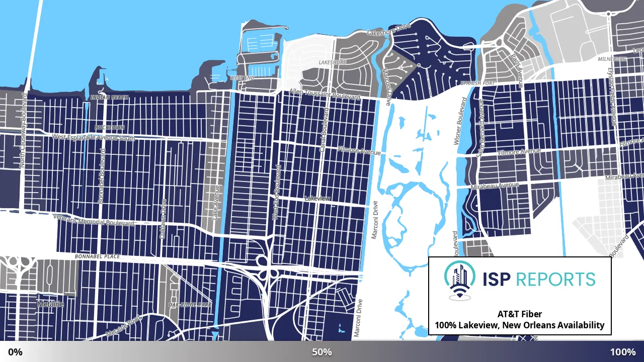 Lakeview, New Orleans, LA map of internet availability