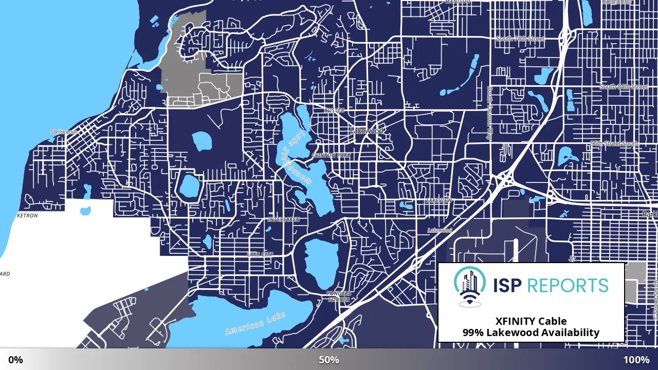 Lakewood, WA map of internet availability