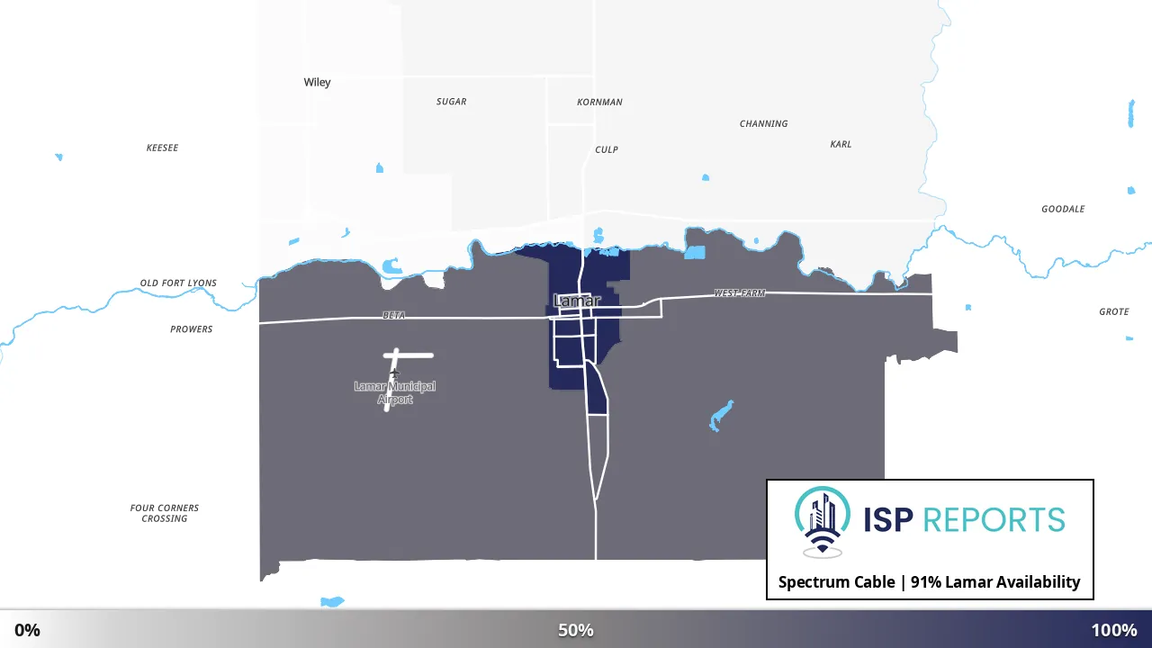 Lamar, CO map of internet availability