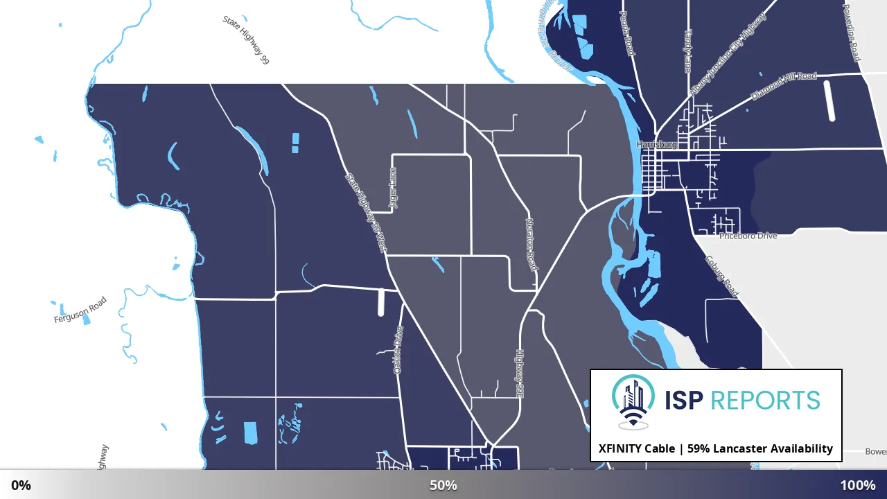 Lancaster, OR map of internet availability