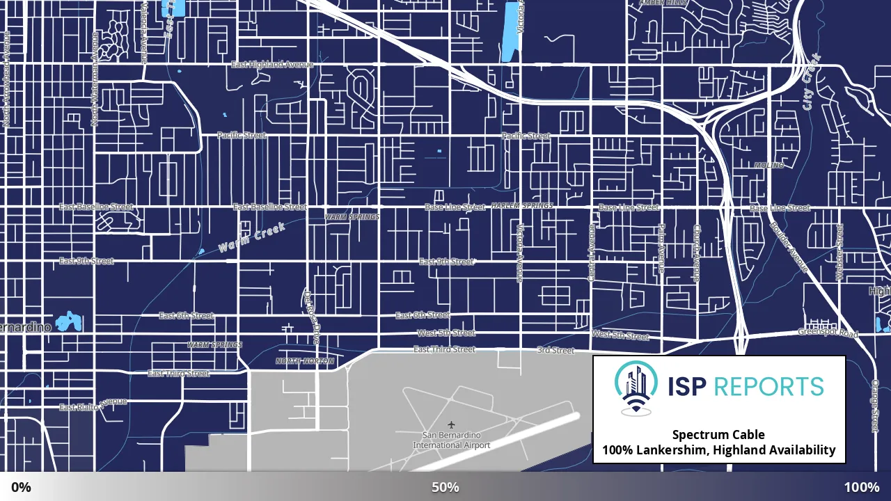 Lankershim, Highland, CA map of internet availability