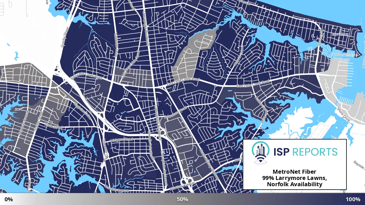 Larrymore Lawns, Norfolk, VA map of internet availability