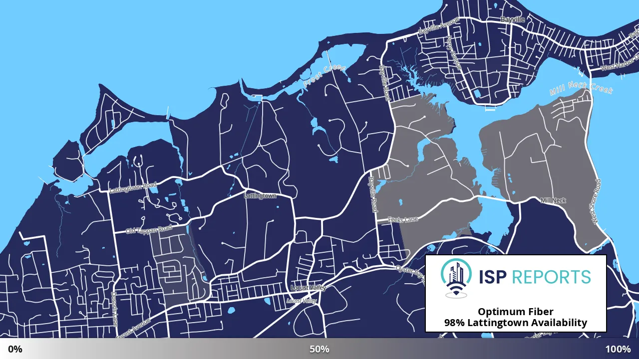 Lattingtown, NY map of internet availability