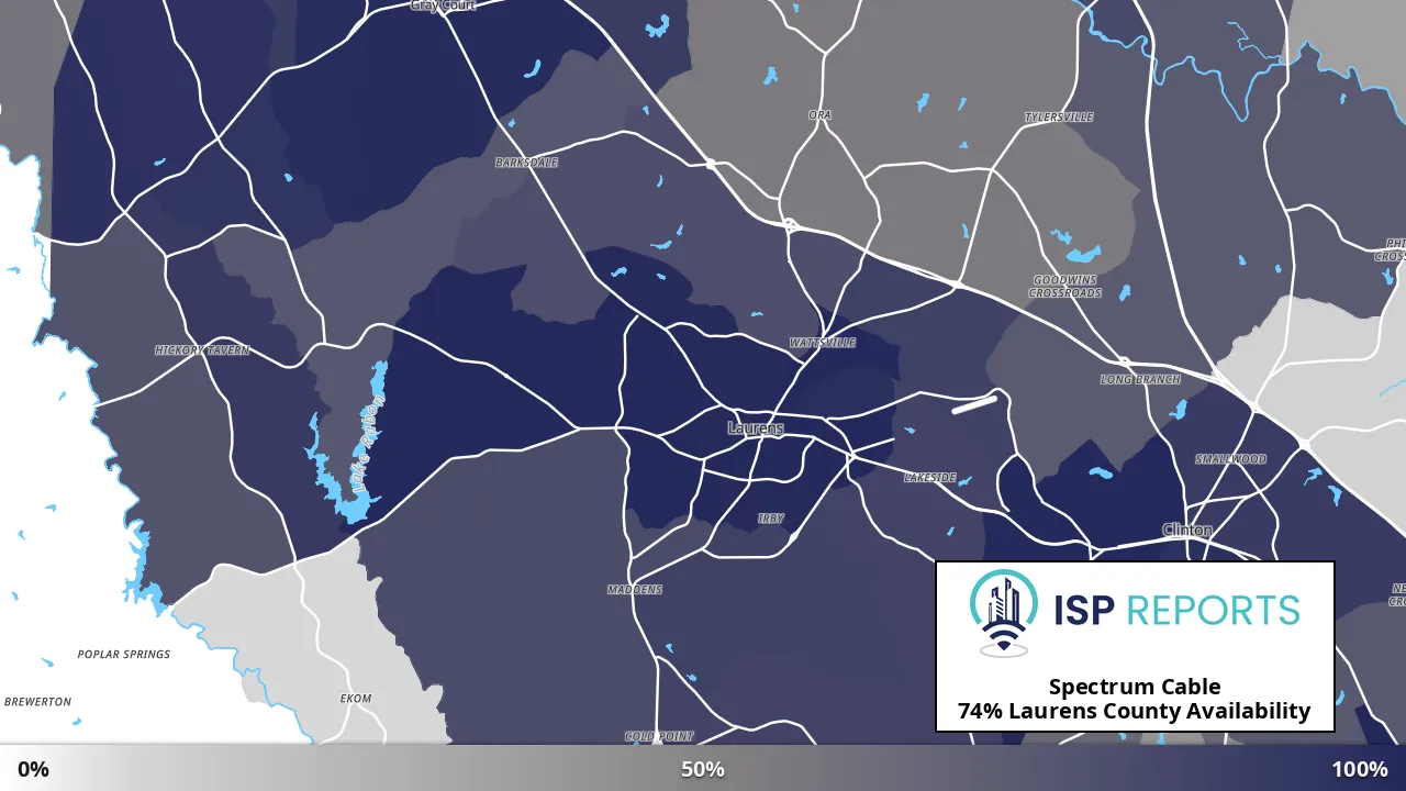 Laurens County, SC map of internet availability