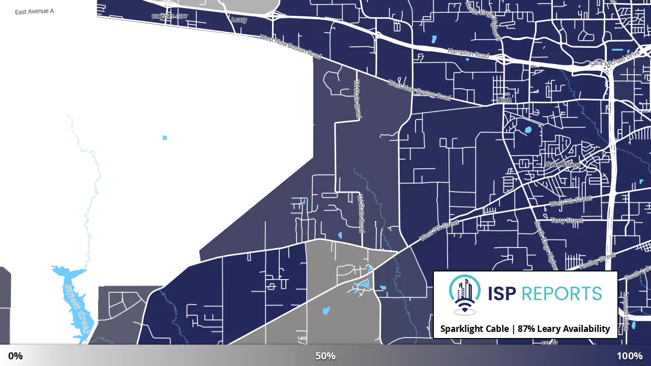Leary, TX map of internet availability