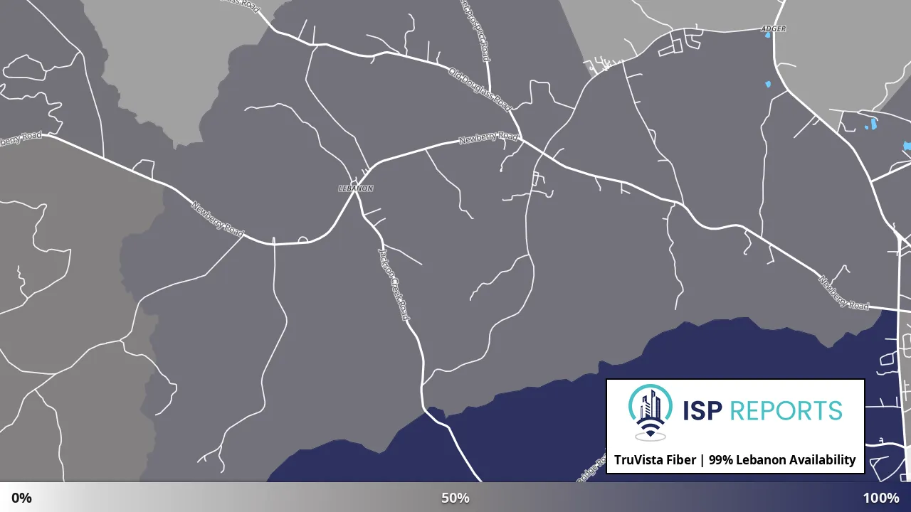 Lebanon, SC map of internet availability