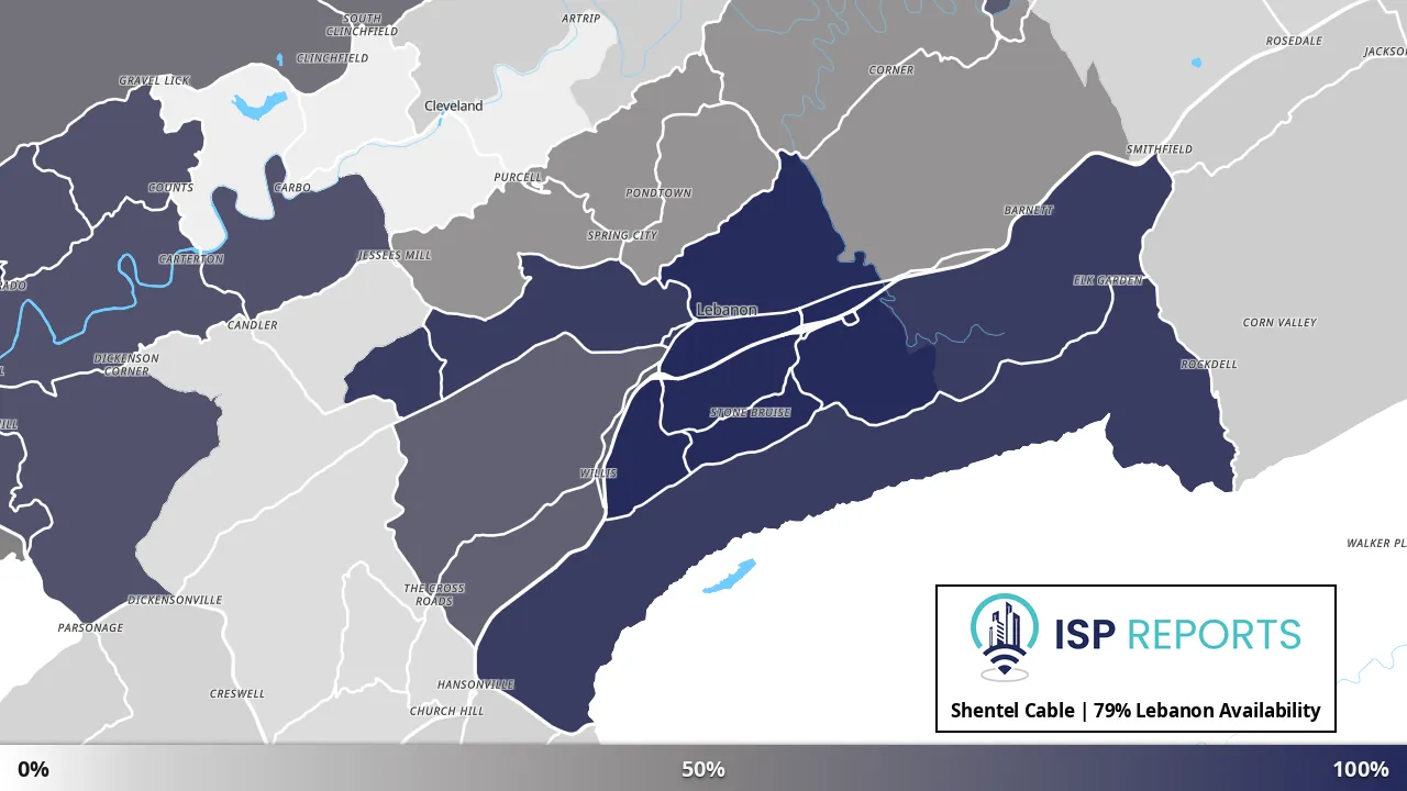 Lebanon, VA map of internet availability