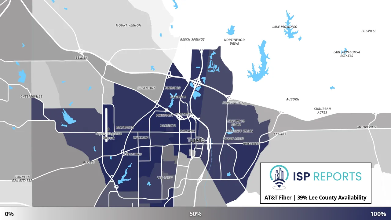 Lee County, MS map of internet availability