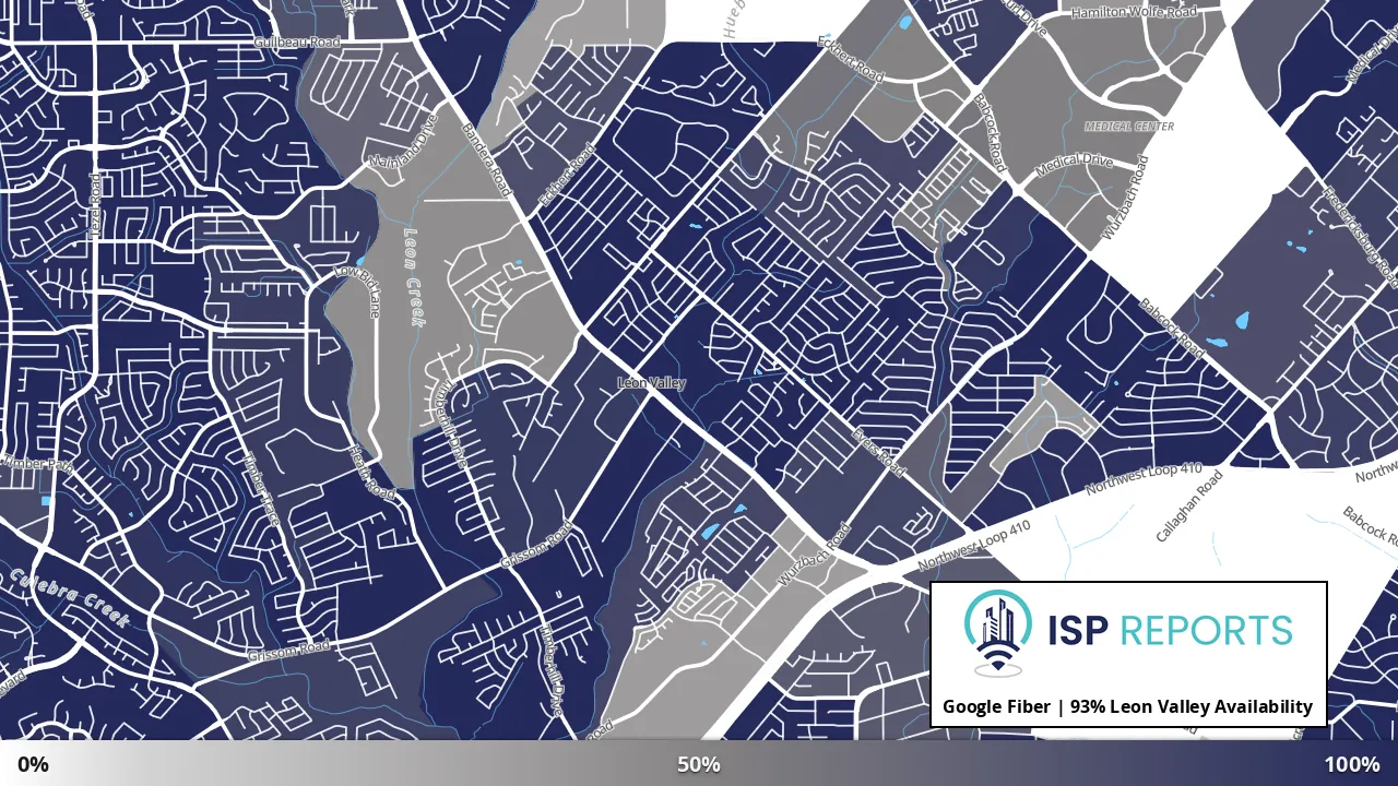 Leon Valley, TX map of internet availability