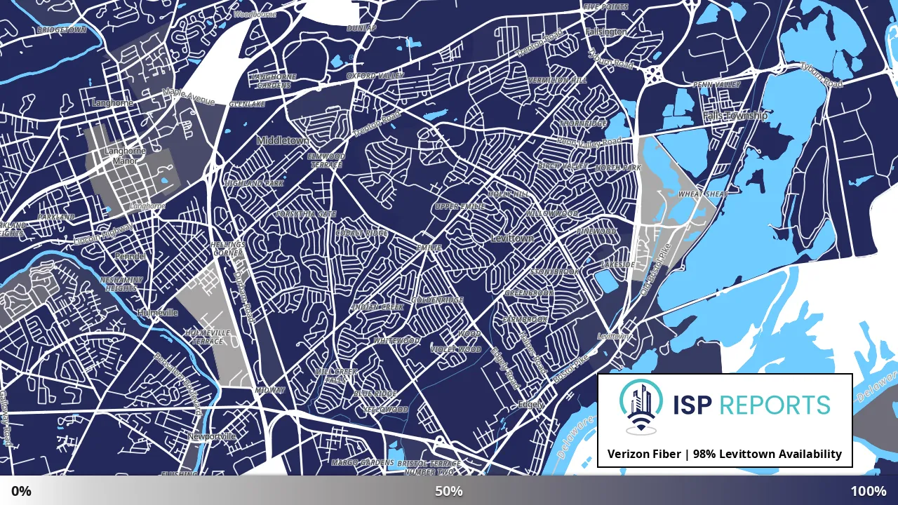 Levittown, PA map of internet availability