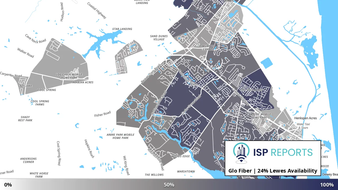 Lewes, DE map of internet availability