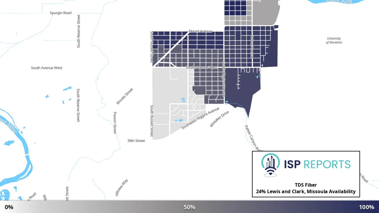 Lewis and Clark, Missoula, MT map of internet availability