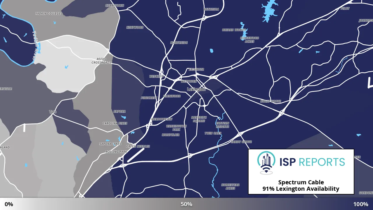 Lexington, NC map of internet availability