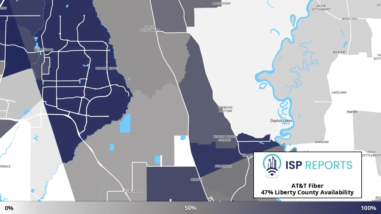 Liberty County, TX map of internet availability