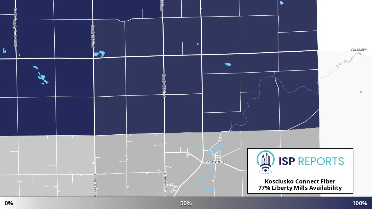 Liberty Mills, IN map of internet availability