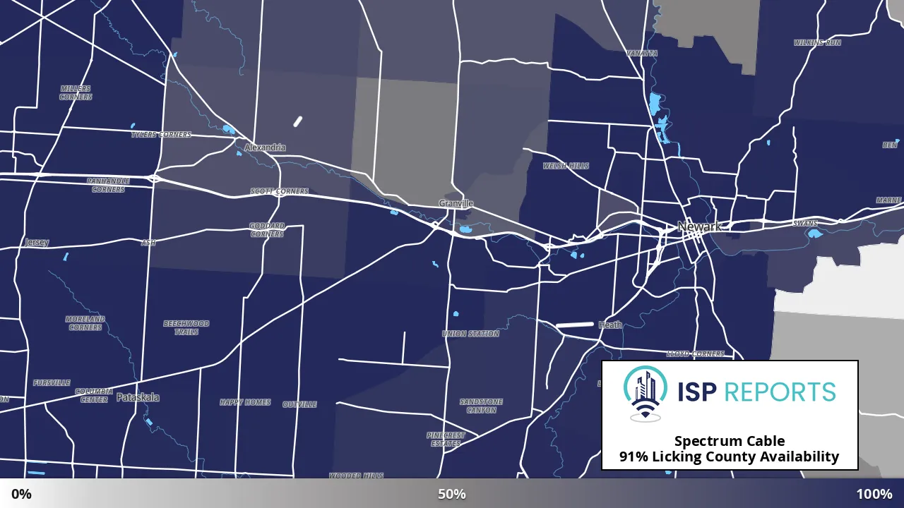Licking County, OH map of internet availability