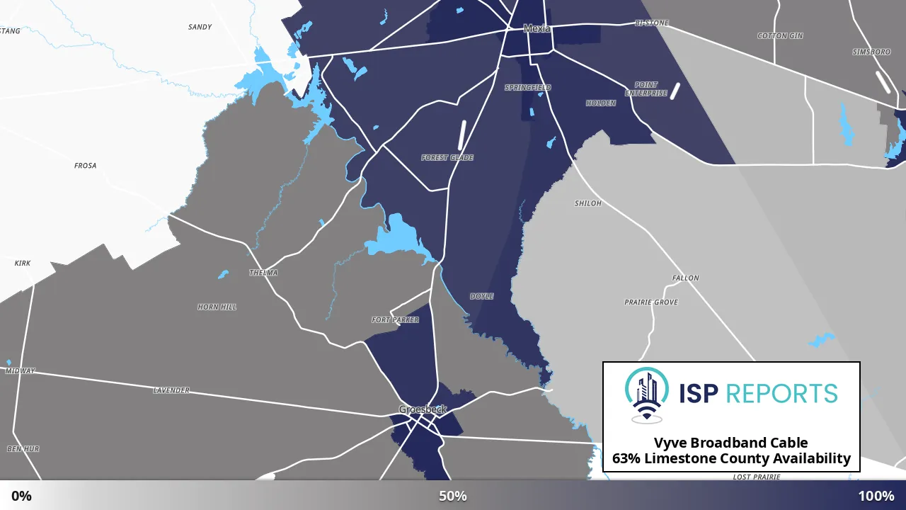 Limestone County, TX map of internet availability