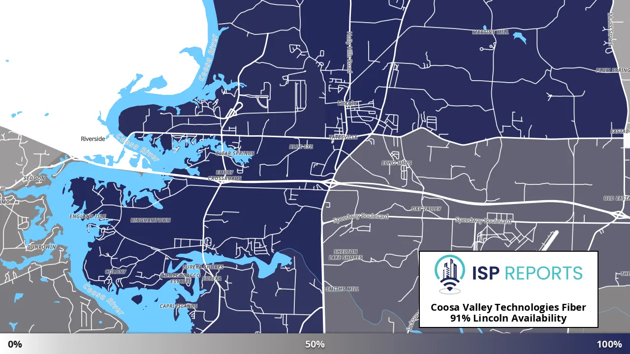 Lincoln, AL map of internet availability