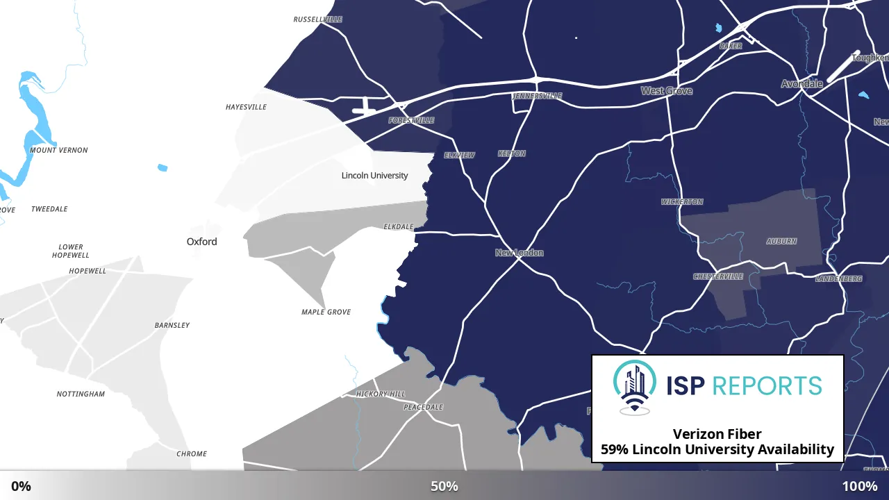Lincoln University, PA map of internet availability