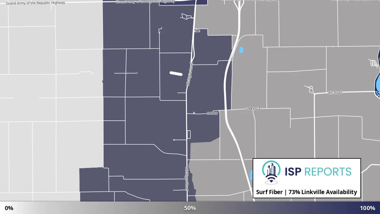 Linkville, IN map of internet availability