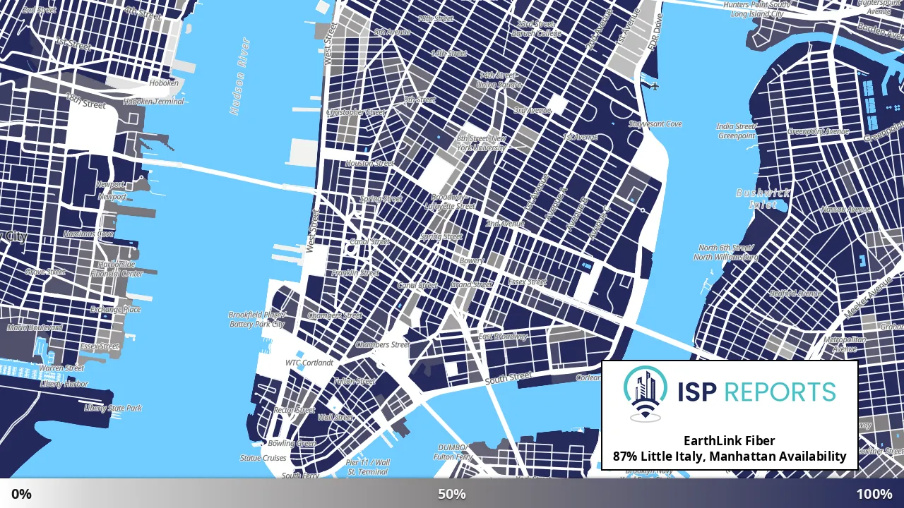 Little Italy, Manhattan, NY map of internet availability
