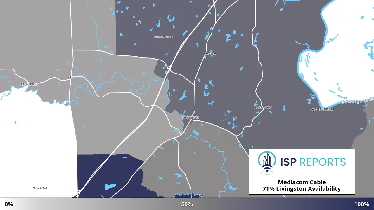 Livingston, AL map of internet availability
