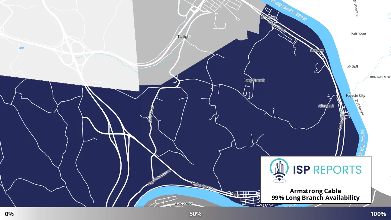 Long Branch, PA map of internet availability