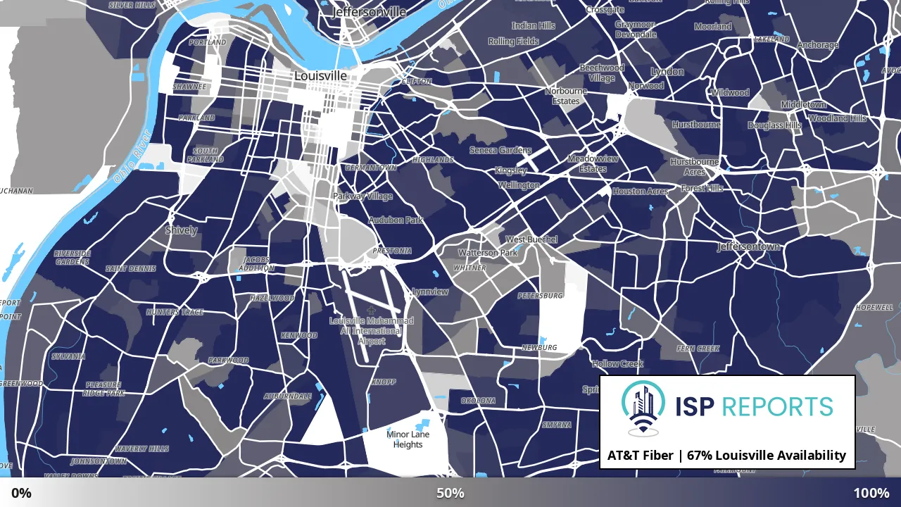 Louisville, KY map of internet availability