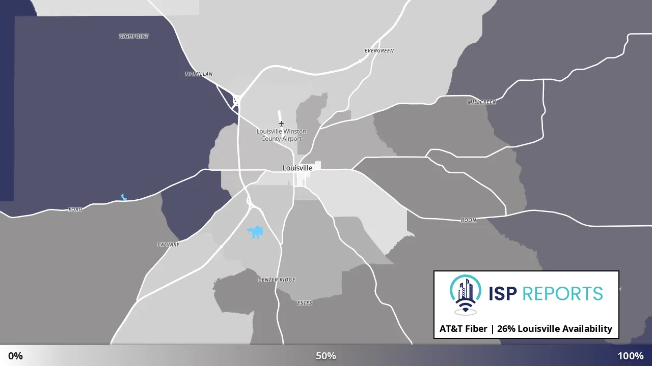 Louisville, MS map of internet availability