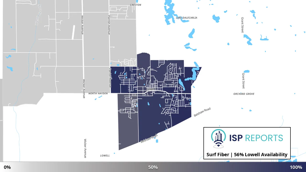 Lowell, IN map of internet availability
