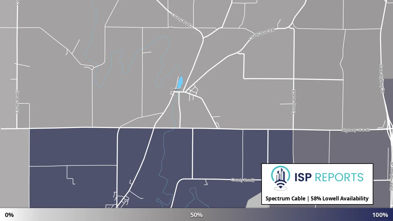 Lowell, WI map of internet availability