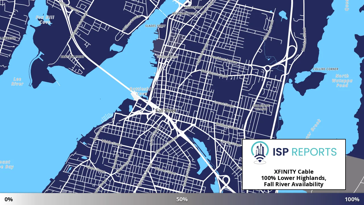 Lower Highlands, Fall River, MA map of internet availability