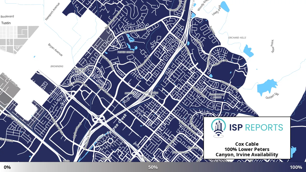 Lower Peters Canyon, Irvine, CA map of internet availability