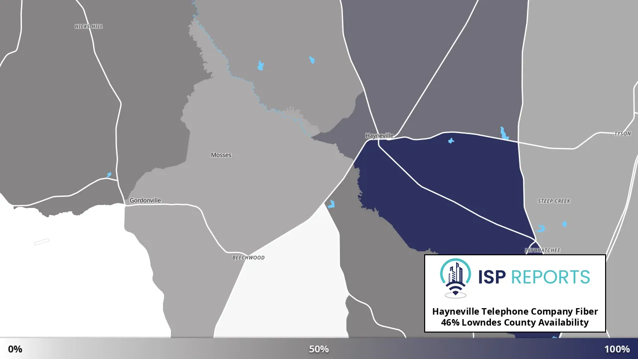 Lowndes County, AL map of internet availability