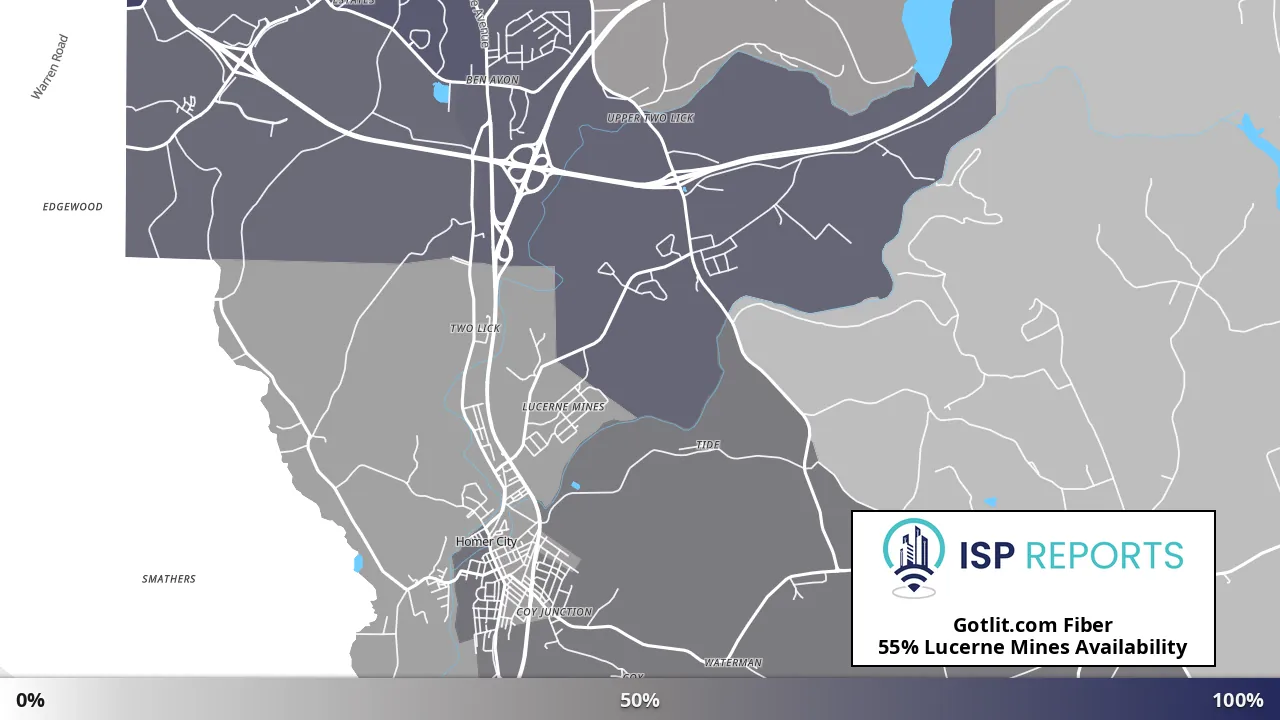 Lucerne Mines, PA map of internet availability