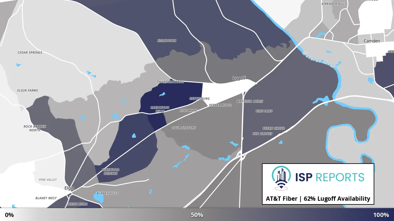 Lugoff, SC map of internet availability