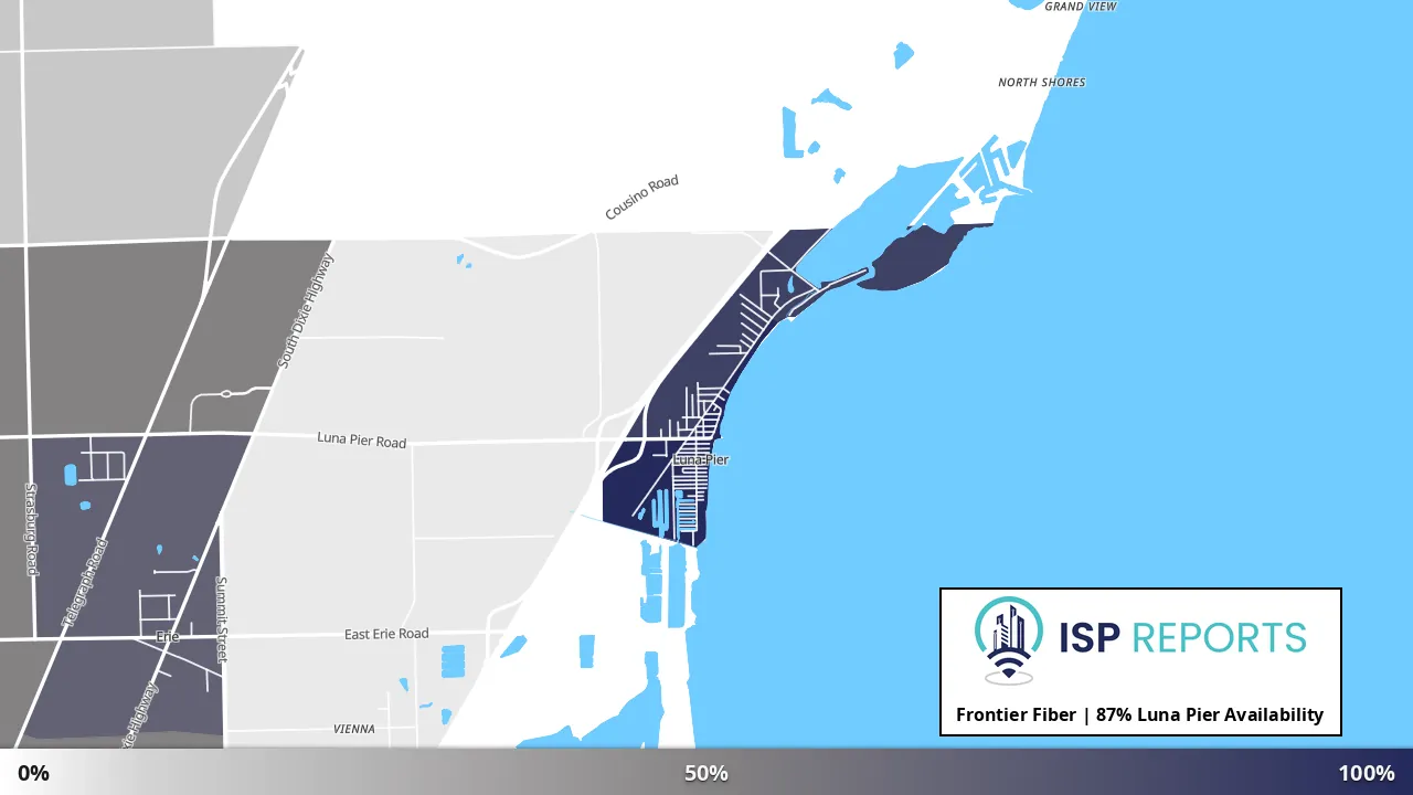 Luna Pier, MI map of internet availability