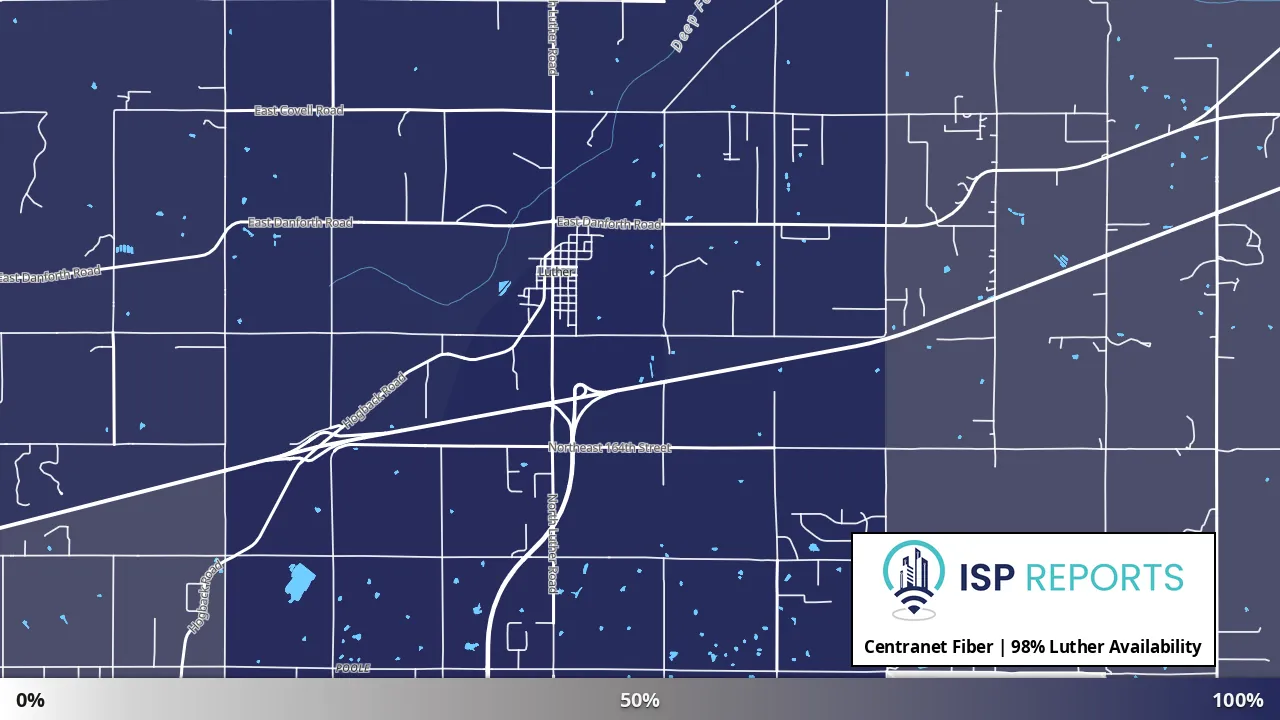 Luther, OK map of internet availability