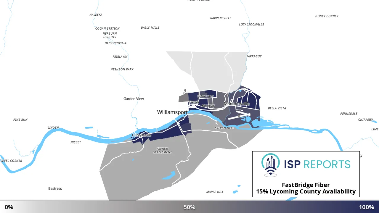 Lycoming County, PA map of internet availability