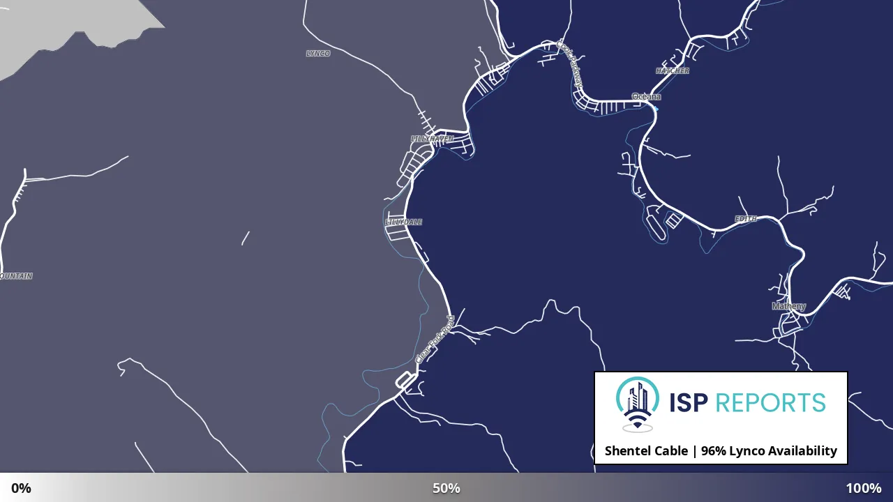 Lynco, WV map of internet availability