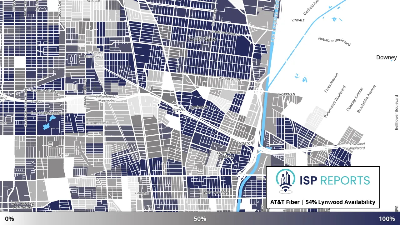 Lynwood, CA map of internet availability