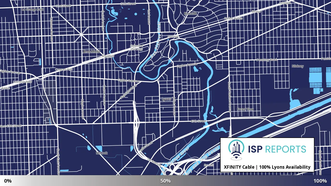 Lyons, IL map of internet availability