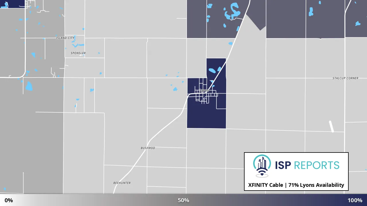 Lyons, IN map of internet availability