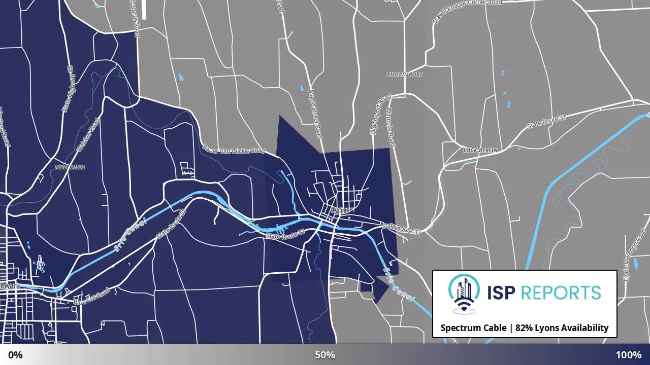 Lyons, NY map of internet availability