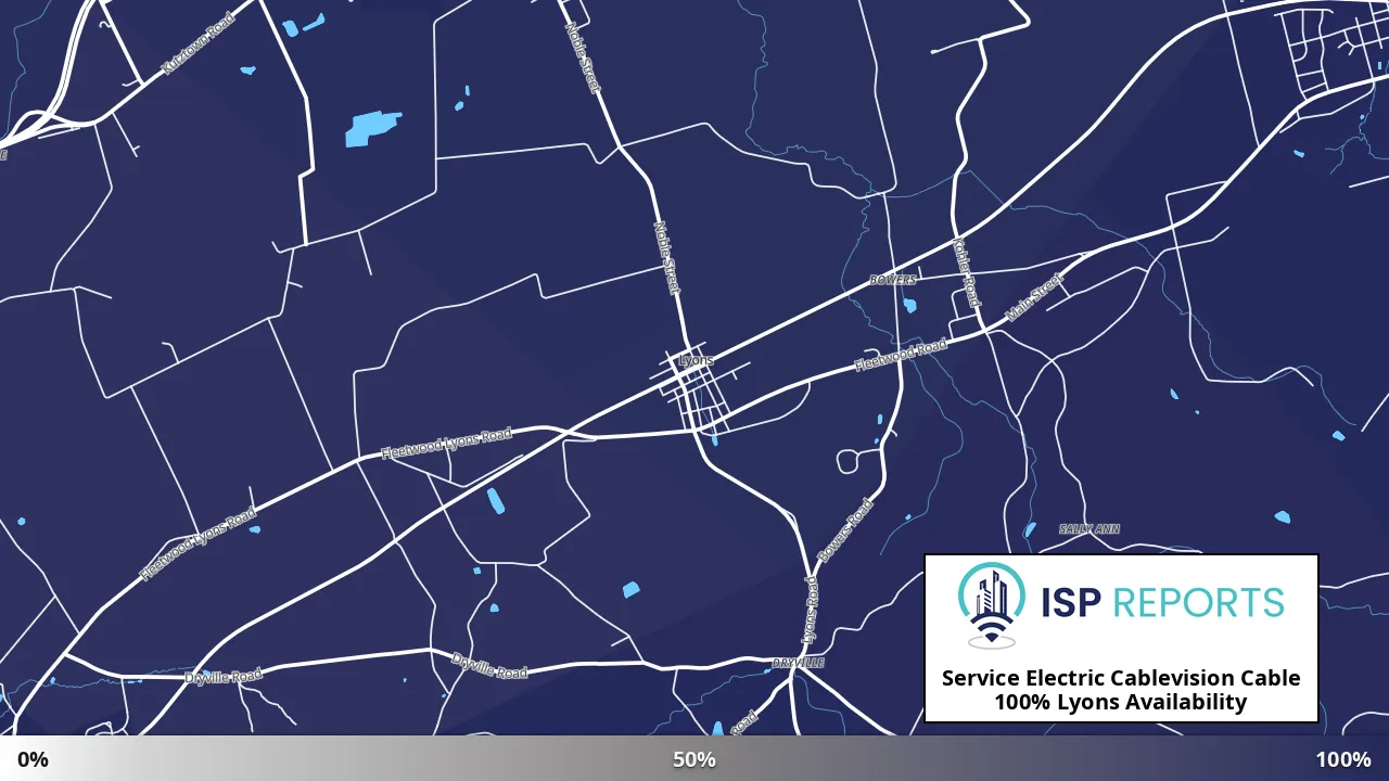 Lyons, PA map of internet availability