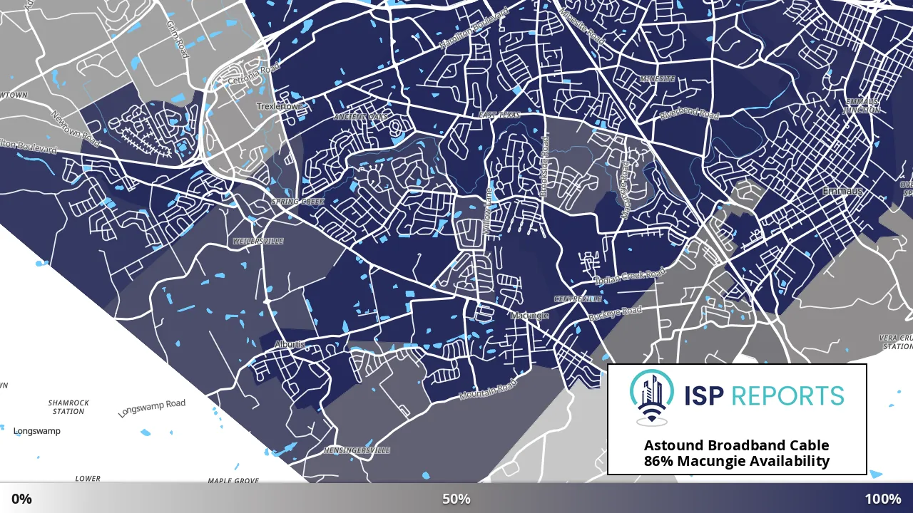 Macungie, PA map of internet availability