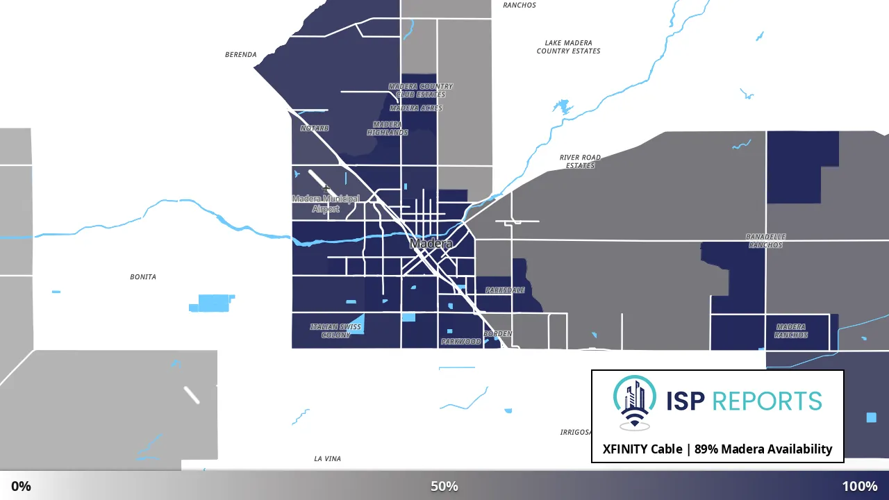 Madera, CA map of internet availability